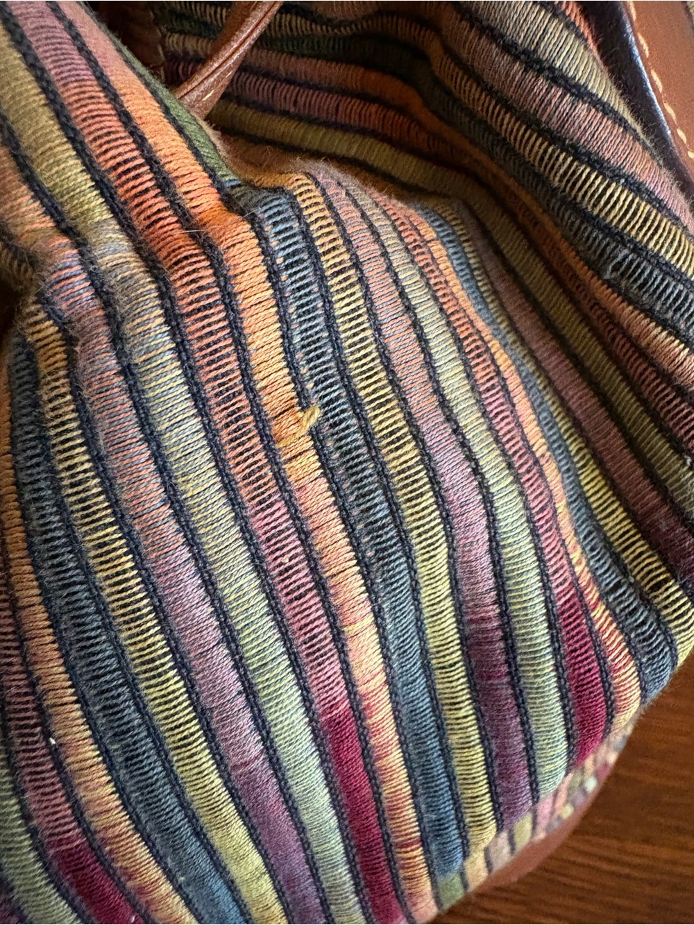 Vintage Bally Italy Multicolor Stripe Leather Drawstring Bucket Bag - Picture 6 of 13